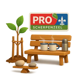 Symbolische vertolking van de waarden van Pro Scherpenzeel. Sociaal Duurzaam Gelijkwaardig